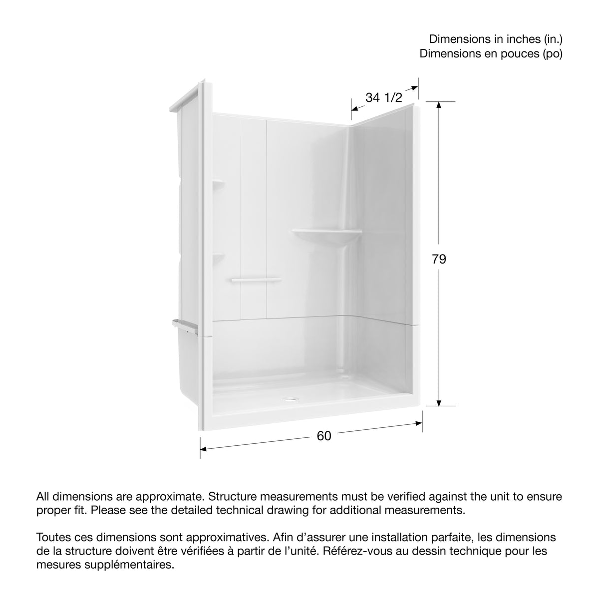 Maax Camelia SH-6034 Acrylic Alcove Left and Right Molded Seat Two-Piece Shower in White - image 22