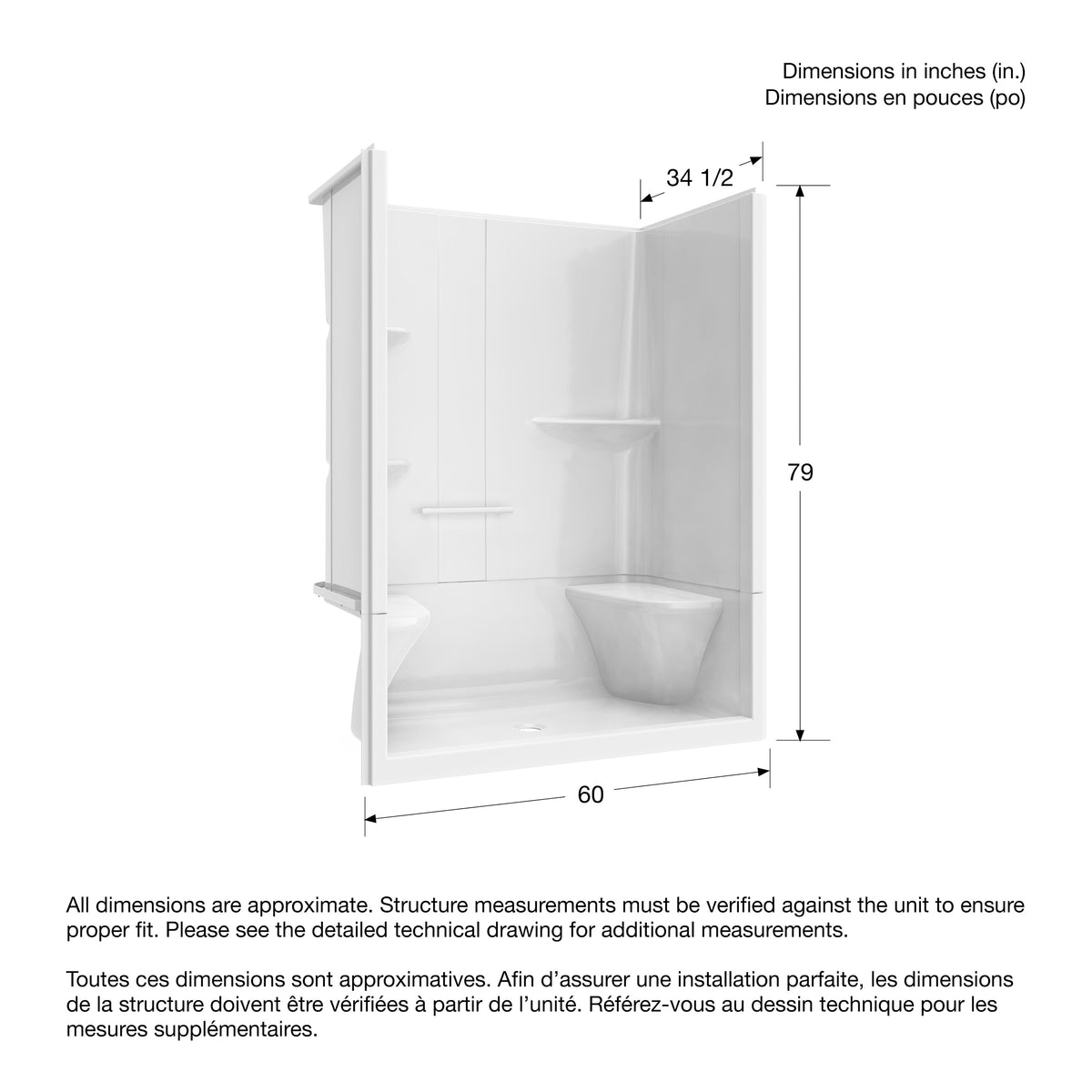 Maax Camelia SH-6034 Acrylic Alcove Left and Right Molded Seat Two-Piece Shower in White - image 27
