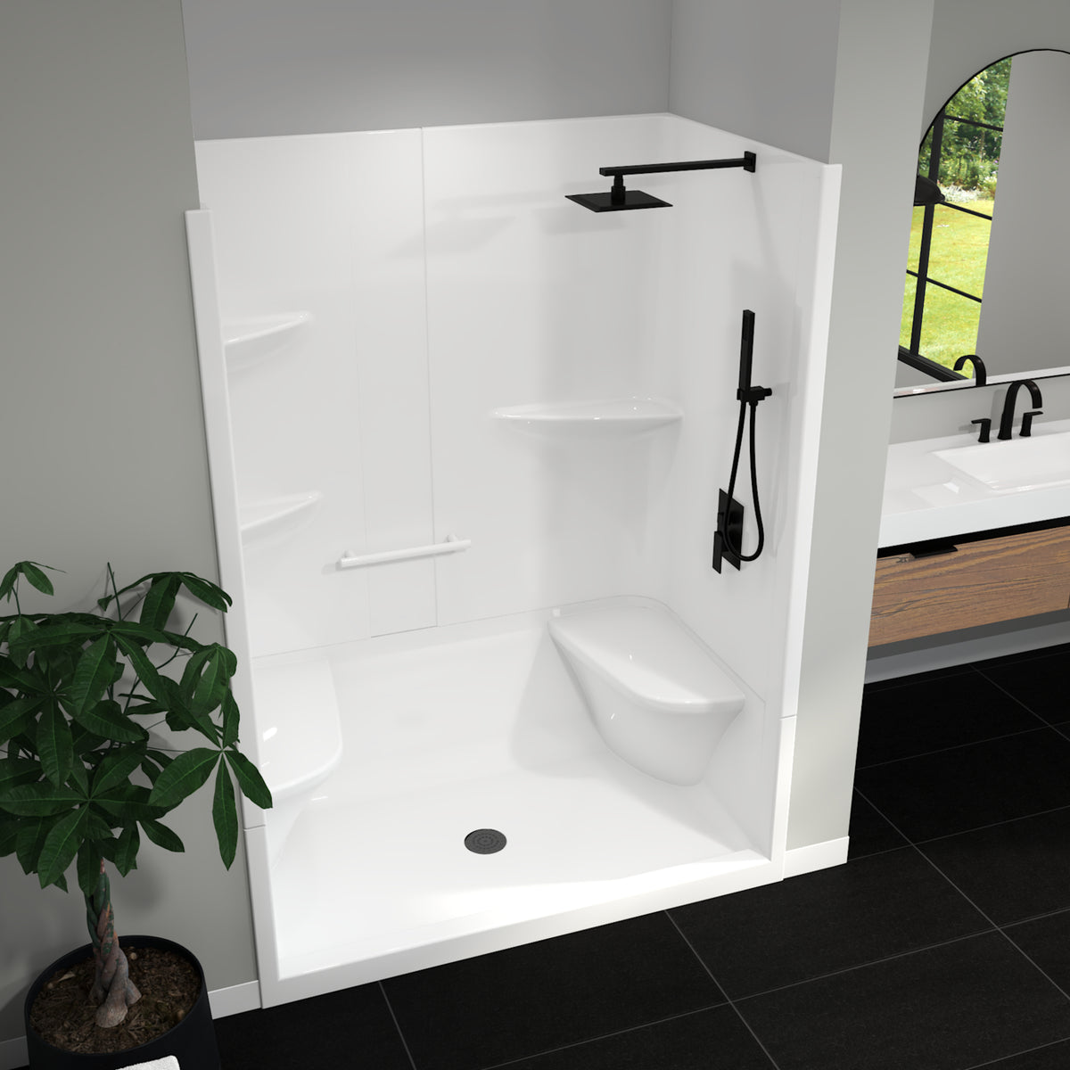 Maax Camelia SH-6034 Acrylic Alcove Left and Right Molded Seat Two-Piece Shower in White - image 29