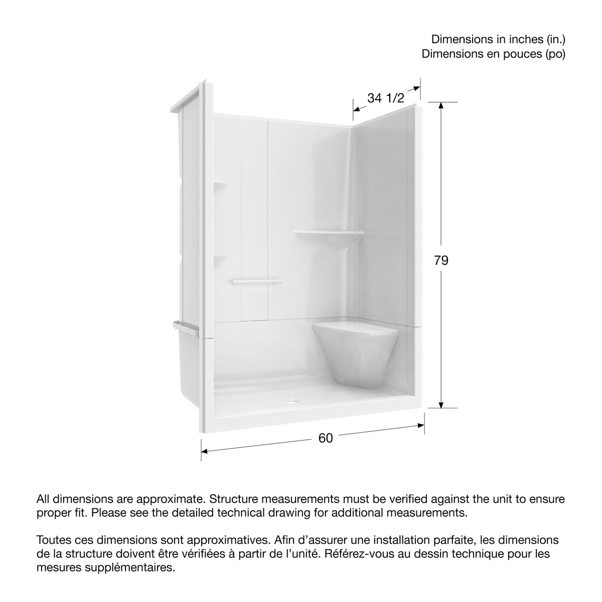 Maax Camelia SH-6034 Acrylic Alcove Left and Right Molded Seat Two-Piece Shower in White - image 37