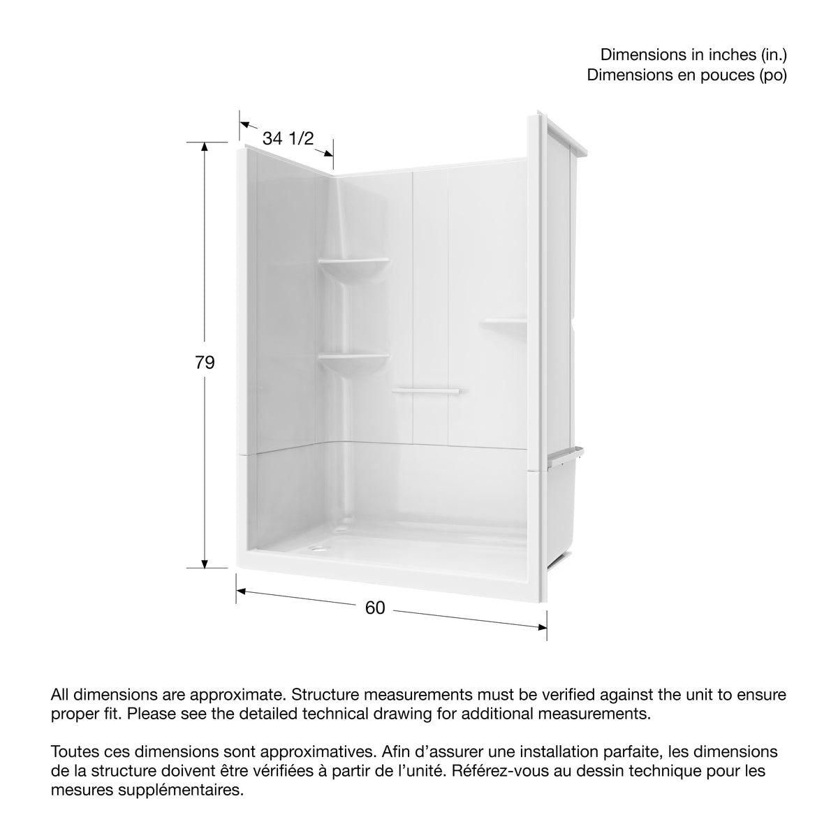 Maax Camelia SH-6034 Acrylic Alcove Left and Right Molded Seat Two-Piece Shower in White - image 7