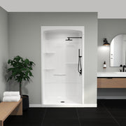 Maax Camelia SHR-4834 Acrylic Alcove Center Drain Left Molded Seat Three-Piece Shower in White