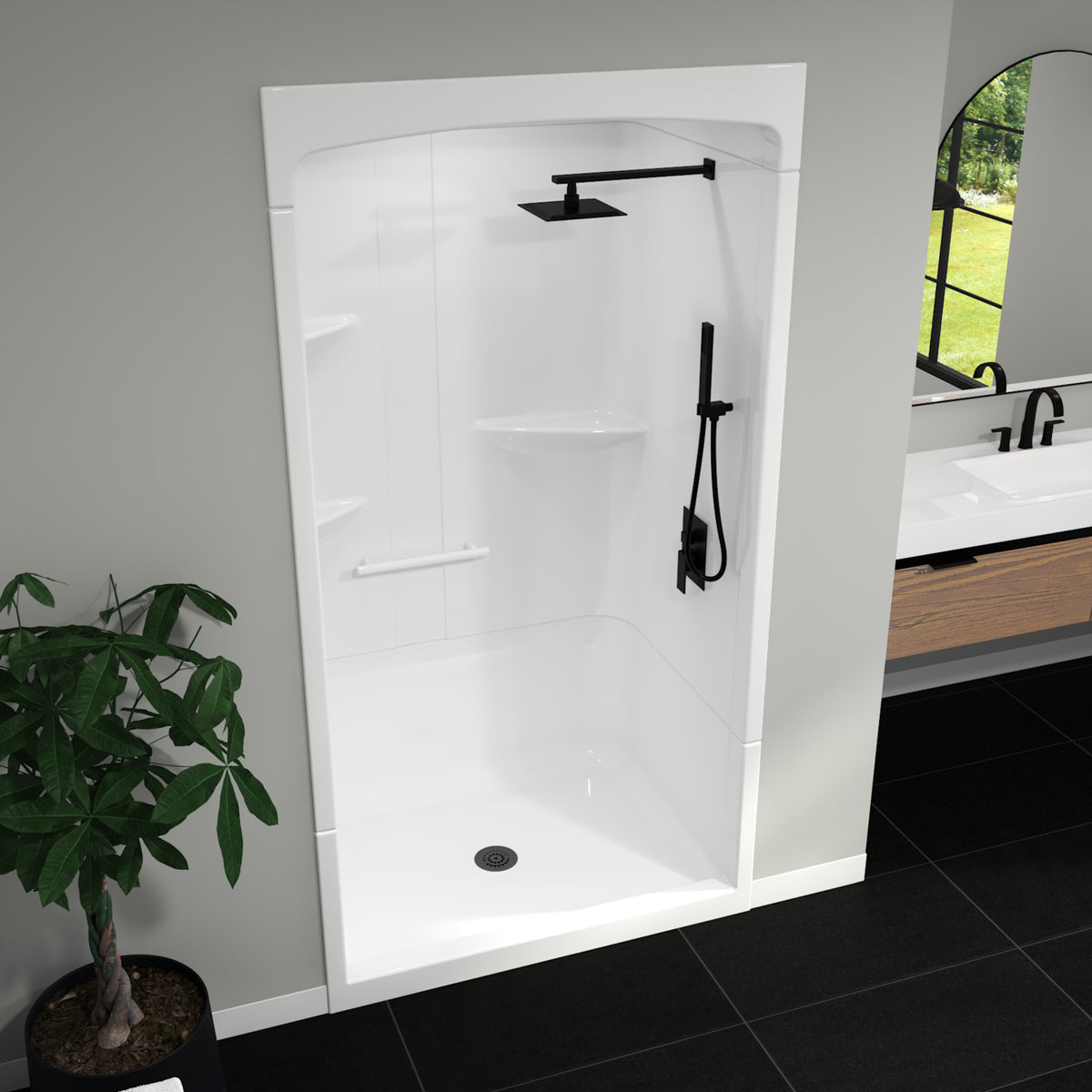 Maax Camelia SHR-4834 Acrylic Alcove Center Drain Left Molded Seat Three-Piece Shower in White - image 4