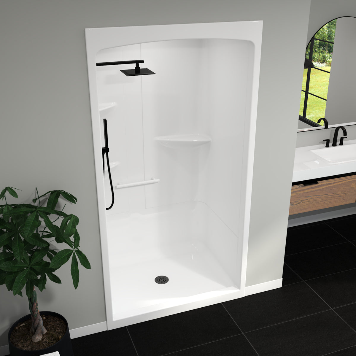 Maax Camelia SHR-4834 Acrylic Alcove Center Drain Right Molded Seat One-Piece Shower in White - image 4