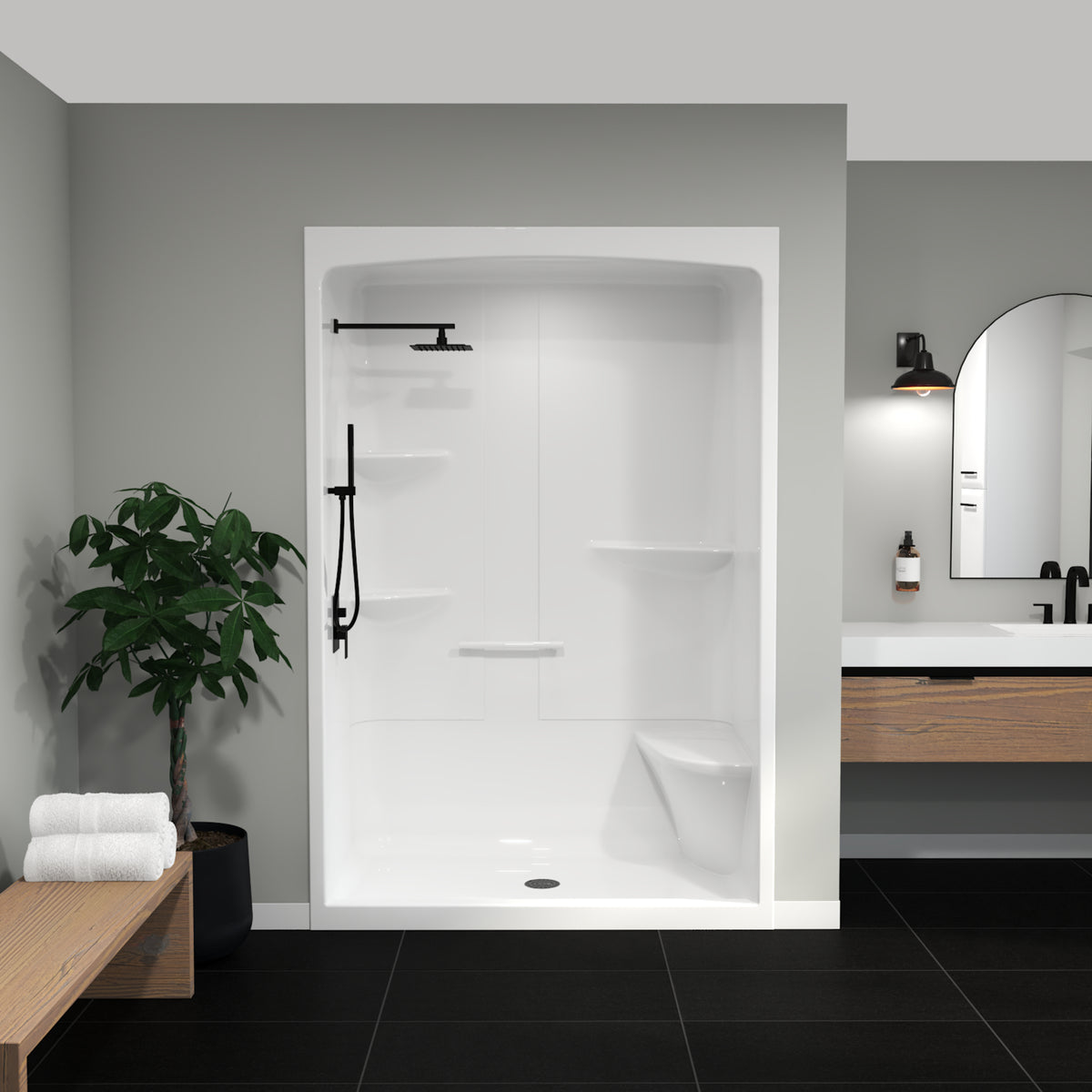 Maax Camelia SHR-6034 Acrylic Alcove Left and Right Molded Seat One-Piece Shower in White - image 36