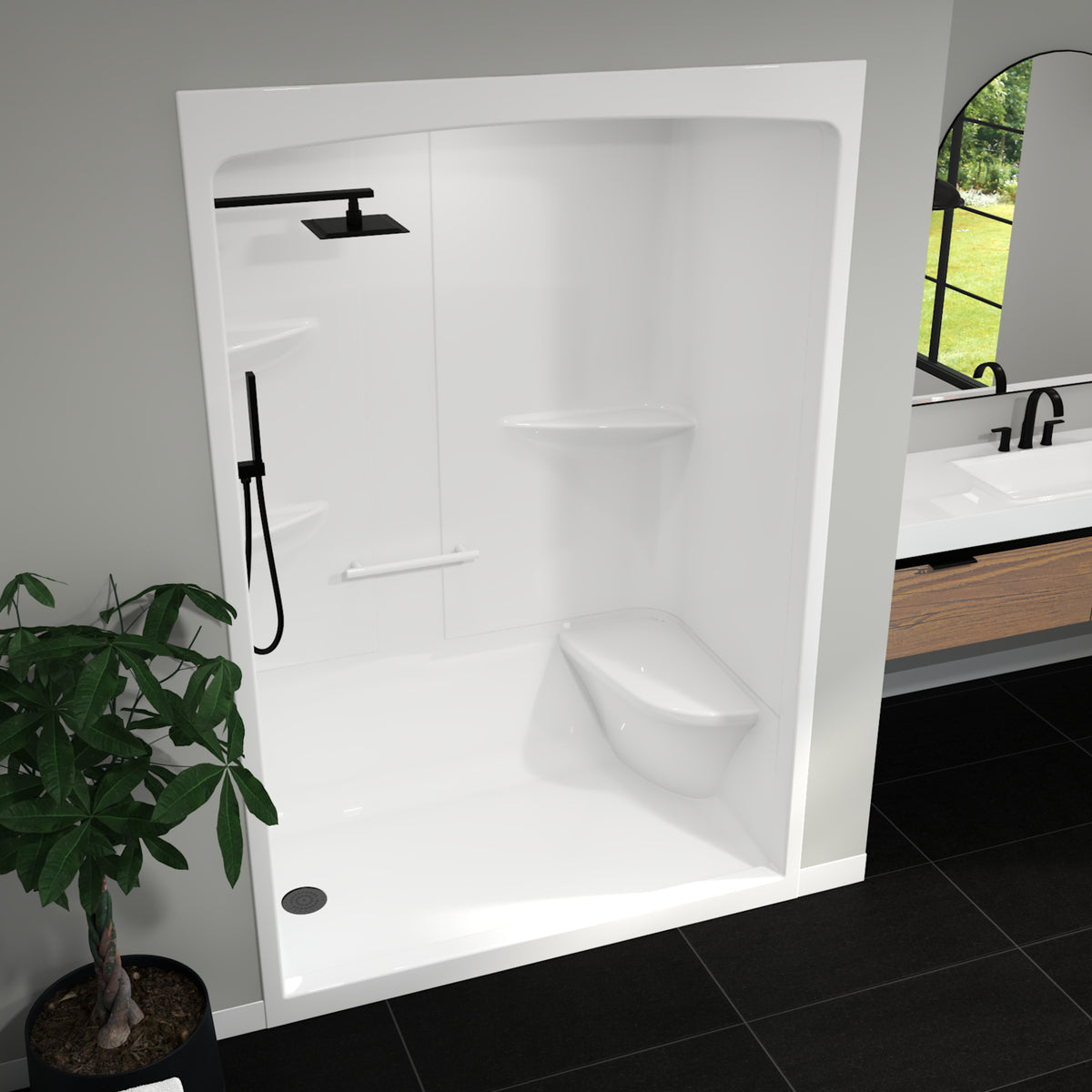 Maax Camelia SHR-6034 Acrylic Alcove Left and Right Molded Seat One-Piece Shower in White - image 4