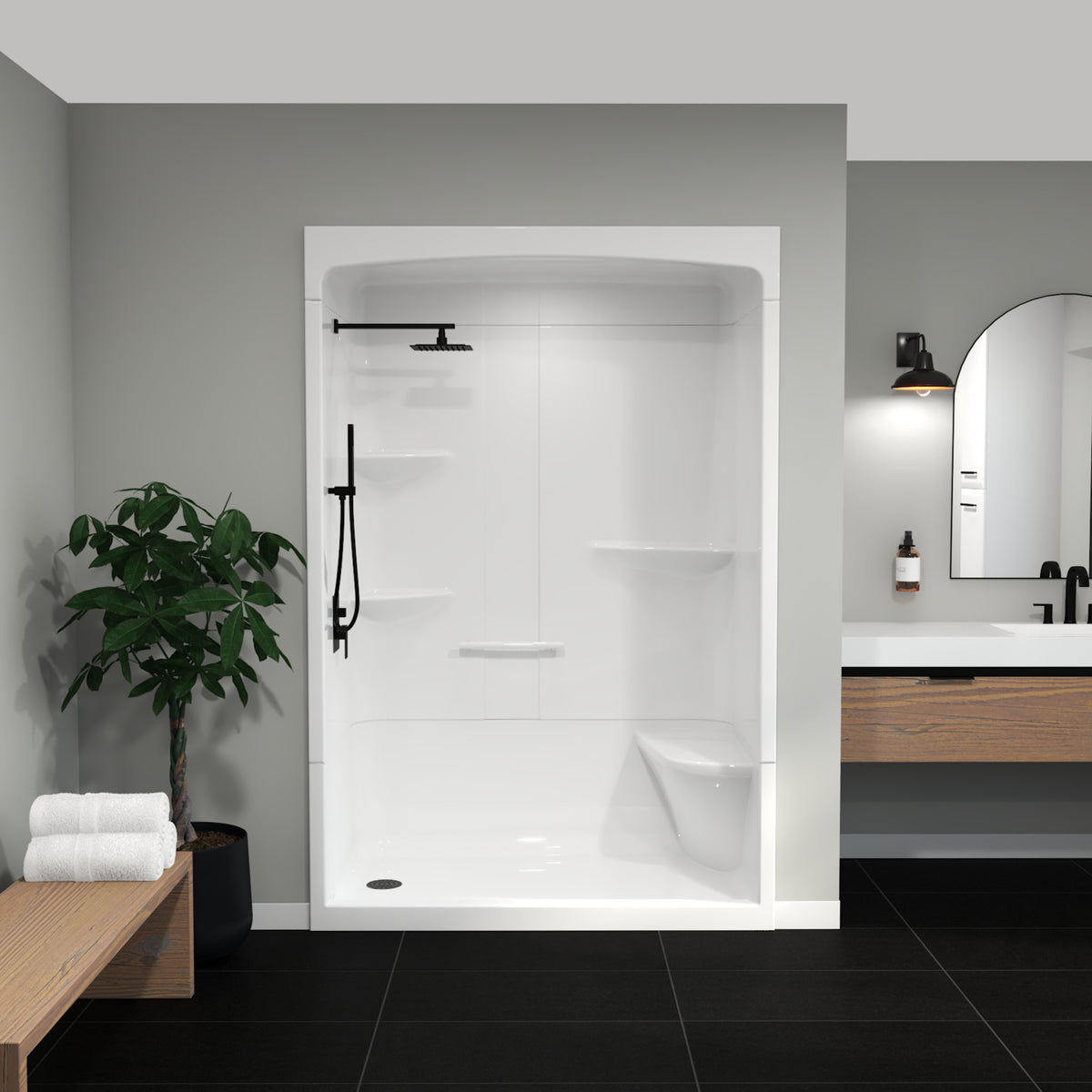 Maax Camelia SHR-6034 Acrylic Alcove Left Molded Seat Three-Piece Shower in White