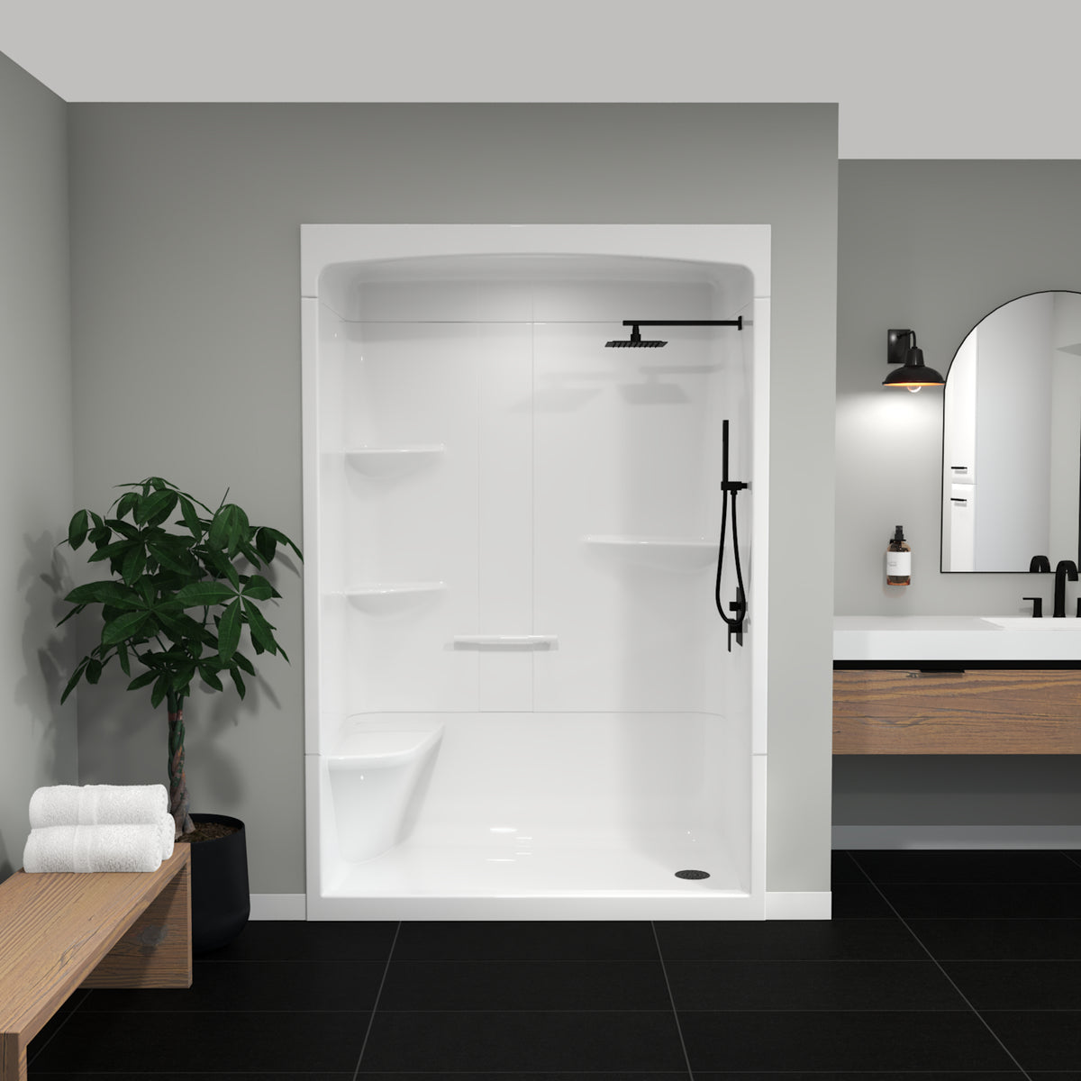Maax Camelia SHR-6034 Acrylic Alcove Left Molded Seat Three-Piece Shower in White - image 11