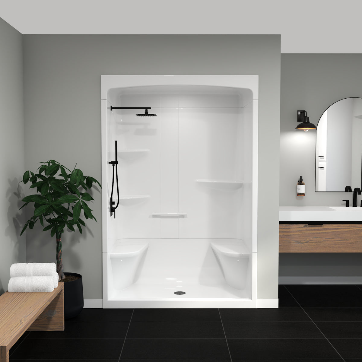 Maax Camelia SHR-6034 Acrylic Alcove Left Molded Seat Three-Piece Shower in White - image 26