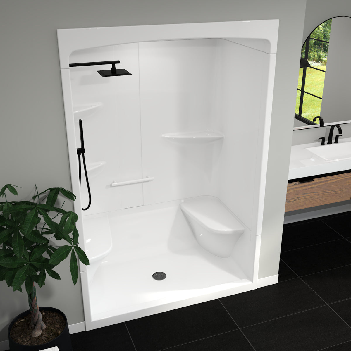 Maax Camelia SHR-6034 Acrylic Alcove Left Molded Seat Three-Piece Shower in White - image 29