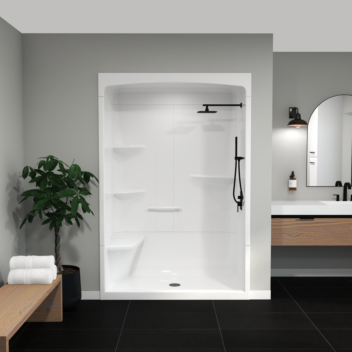Maax Camelia SHR-6034 Acrylic Alcove Left Molded Seat Three-Piece Shower in White - image 31