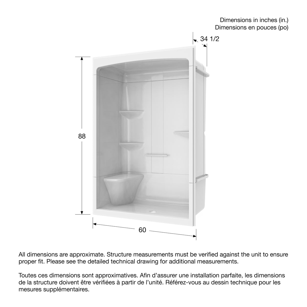 Maax Camelia SHR-6034 Acrylic Alcove Left Molded Seat Three-Piece Shower in White - image 32