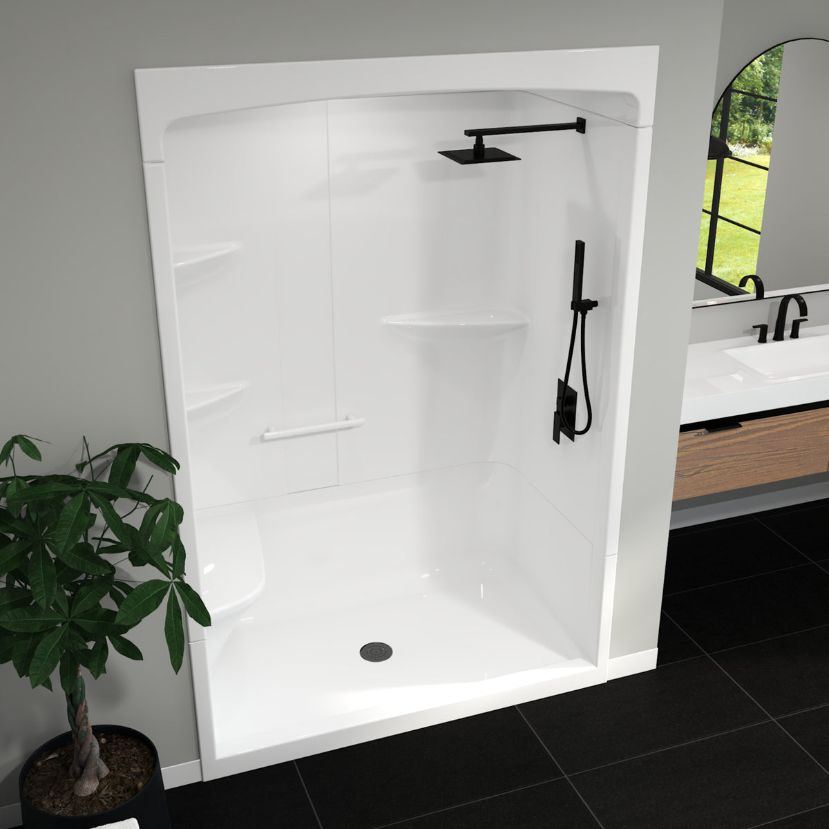Maax Camelia SHR-6034 Acrylic Alcove Left Molded Seat Three-Piece Shower in White - image 34