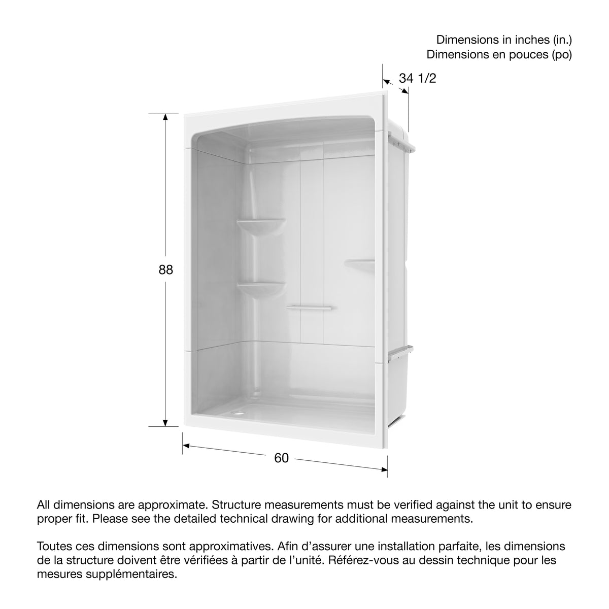 Maax Camelia SHR-6034 Acrylic Alcove Left Molded Seat Three-Piece Shower in White - image 7