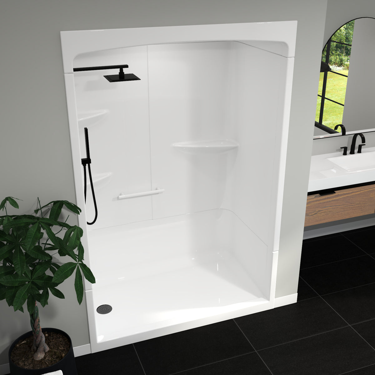 Maax Camelia SHR-6034 Acrylic Alcove Left Molded Seat Three-Piece Shower in White - image 9