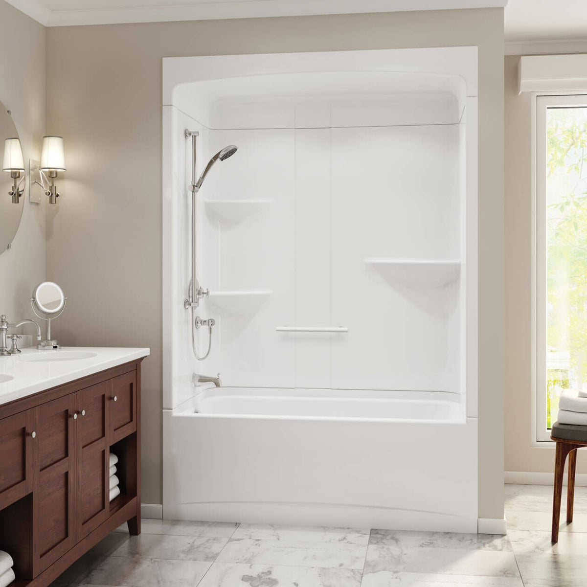 Maax Camelia TSR-6032 AFR Acrylic Alcove Three-Piece Tub Shower in White