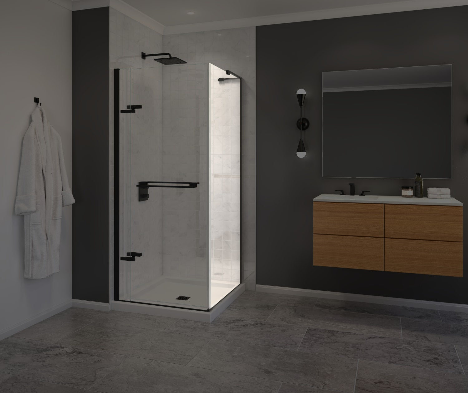Capella 78 Return Panel for 32 in. Base with GlassShield® glass in Matte Black - Plumbing Market
