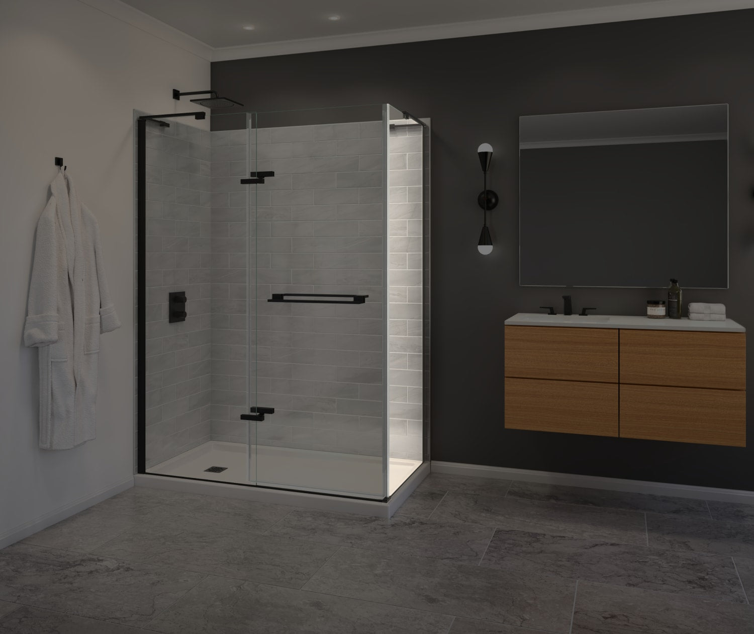 Capella 78 Screen and Return Panel for 36 in. Base with GlassShield® glass in Matte Black - Plumbing Market
