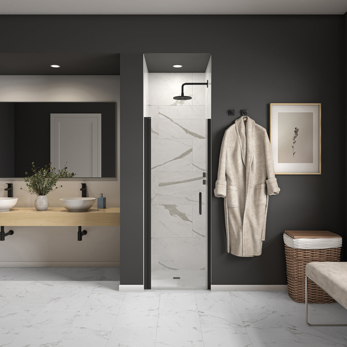 Maax Cappadocia 25-27 x 68 in 6 mm Pivot Shower Door for Alcove Installation with Clear glass & Round Handle - image 22