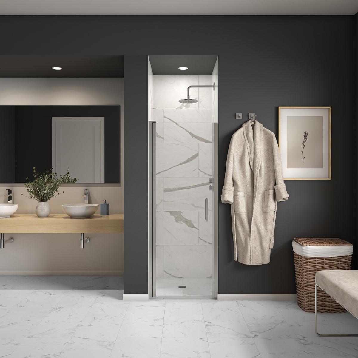 Maax Cappadocia 27-29 x 68 in 6 mm Pivot Shower Door for Alcove Installation with Clear glass & Round Handle