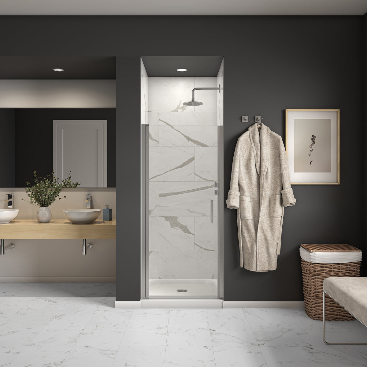 Maax Cappadocia 33-35 x 68 in 6 mm Pivot Shower Door for Alcove Installation with Clear glass & Round Handle