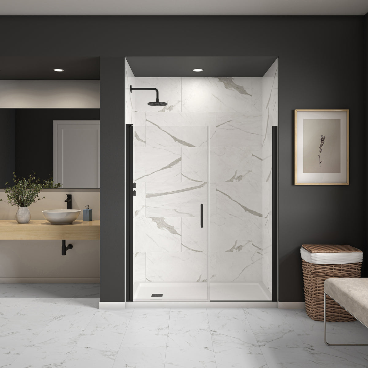 Maax Cappadocia 57-59 x 68 in 6 mm Pivot Shower Door for Alcove Installation with Clear glass & Round Handle - image 4