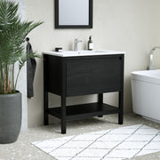 Maax Celestine 30 in Freestanding Single Sink Vanity with Matching Mirror in Black Oak