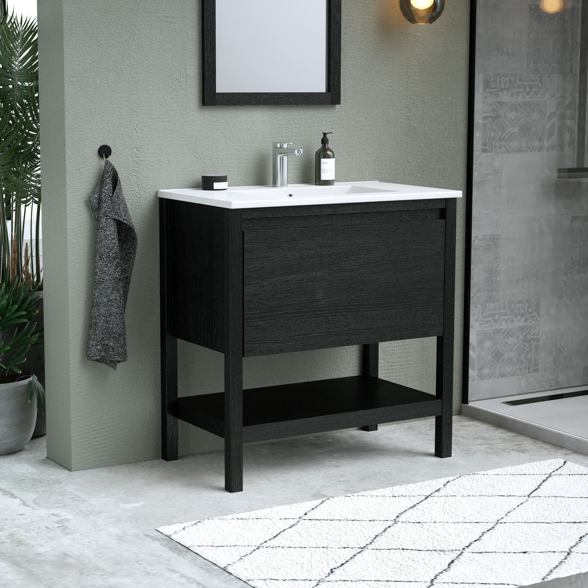 Maax Celestine 30 in Freestanding Single Sink Vanity with Matching Mirror in Black Oak - image 3