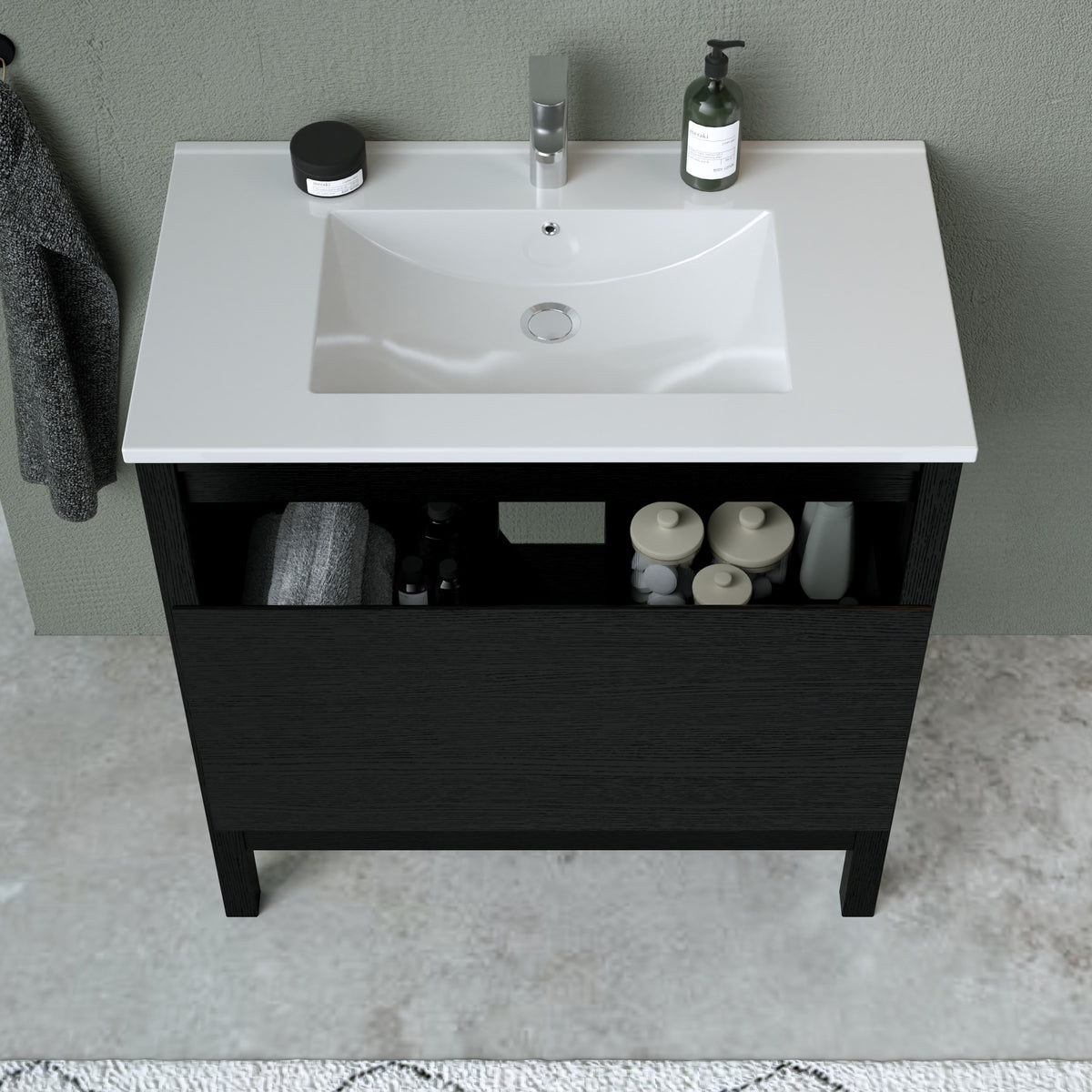 Maax Celestine 30 in Freestanding Single Sink Vanity with Matching Mirror in Black Oak - image 4