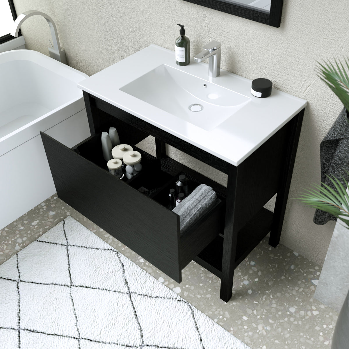 Maax Celestine 30 in Freestanding Single Sink Vanity with Matching Mirror in Black Oak - image 5