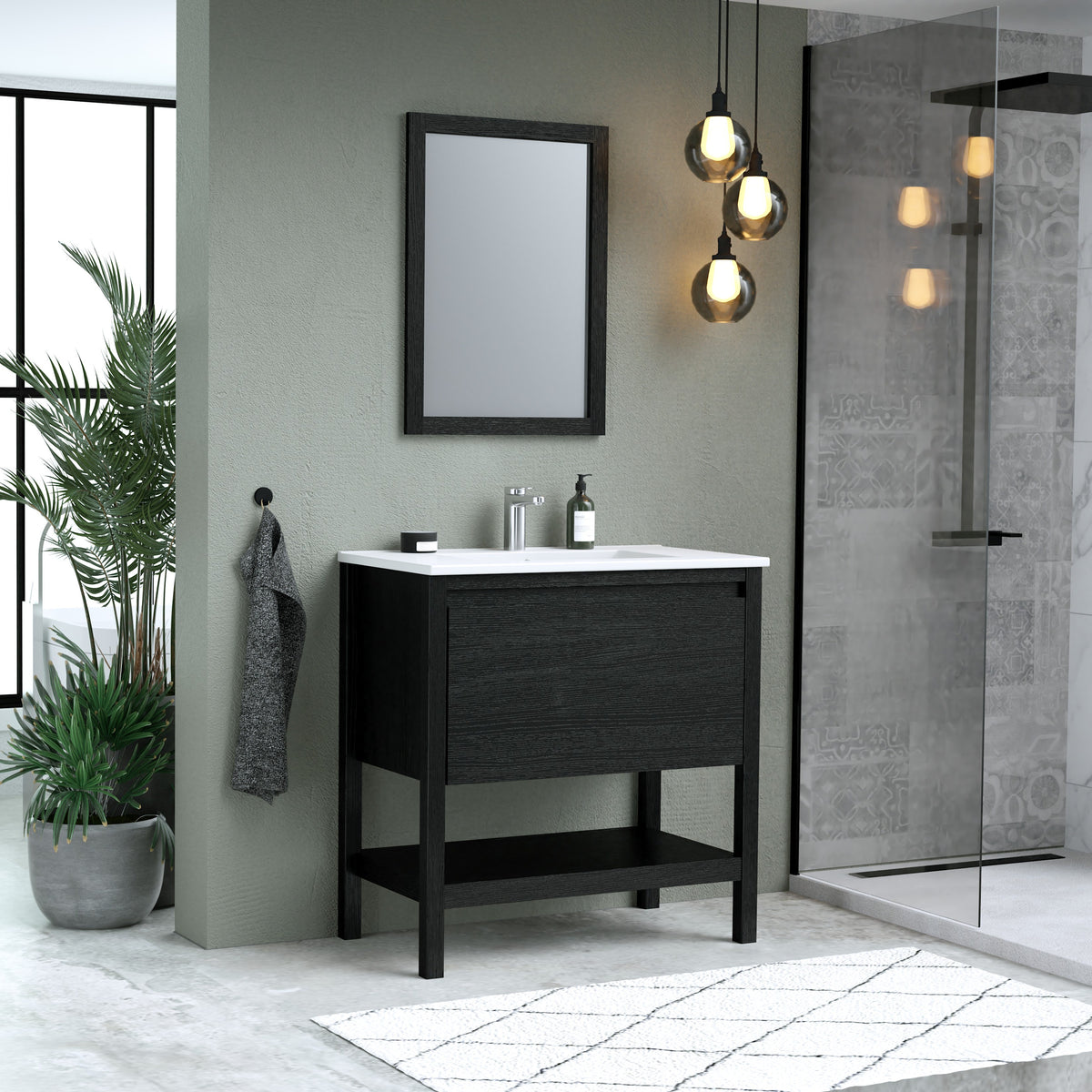 Maax Celestine 30 in Freestanding Single Sink Vanity with Matching Mirror in Black Oak - image 6