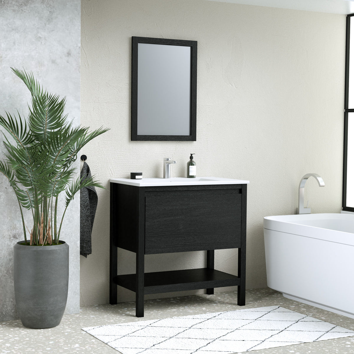 Maax Celestine 30 in Freestanding Single Sink Vanity with Matching Mirror in Black Oak - image 8