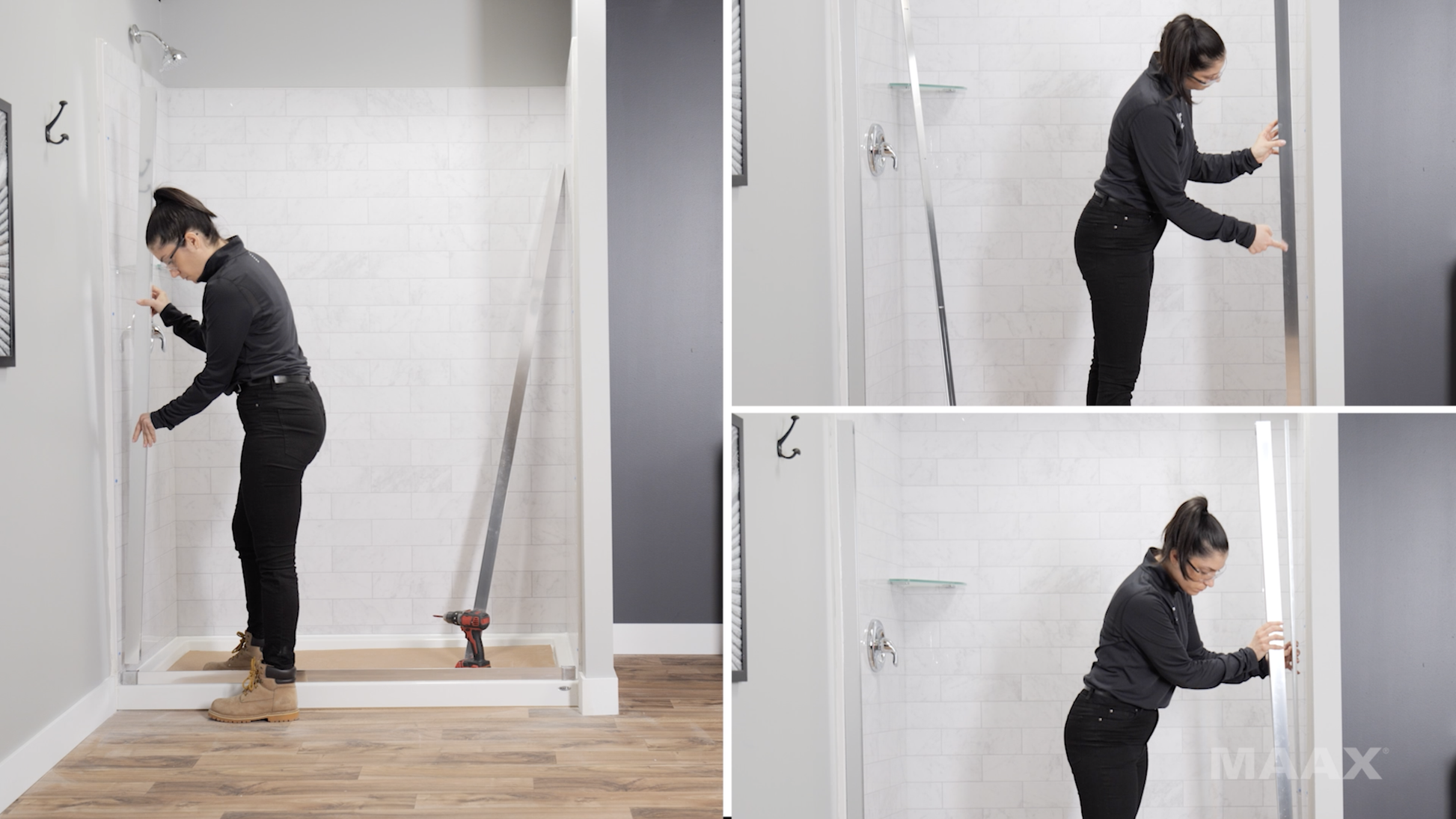 Connect Pro Return Panel for 32 in. Base with Clear glass in Matte Black - Plumbing Market