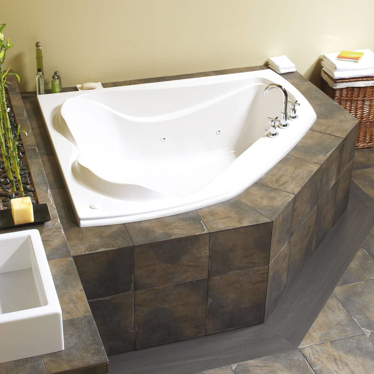 Maax Cocoon 6054 Acrylic Corner Center Drain 10 Microjets Bathtub in White - image 3