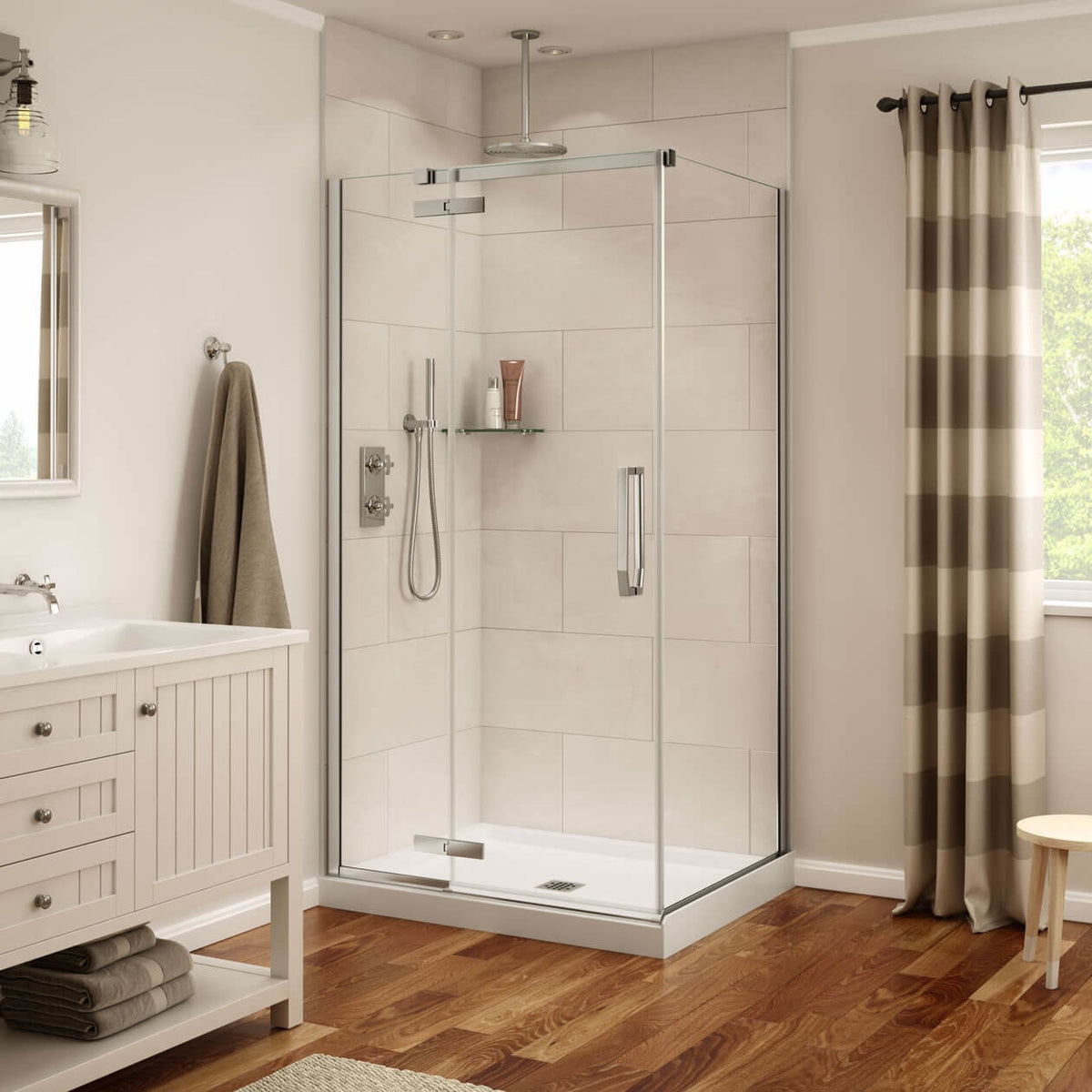 Maax Davana Rectangular 42 x 34 x 75 in 8mm Pivot Shower Door for Corner Installation