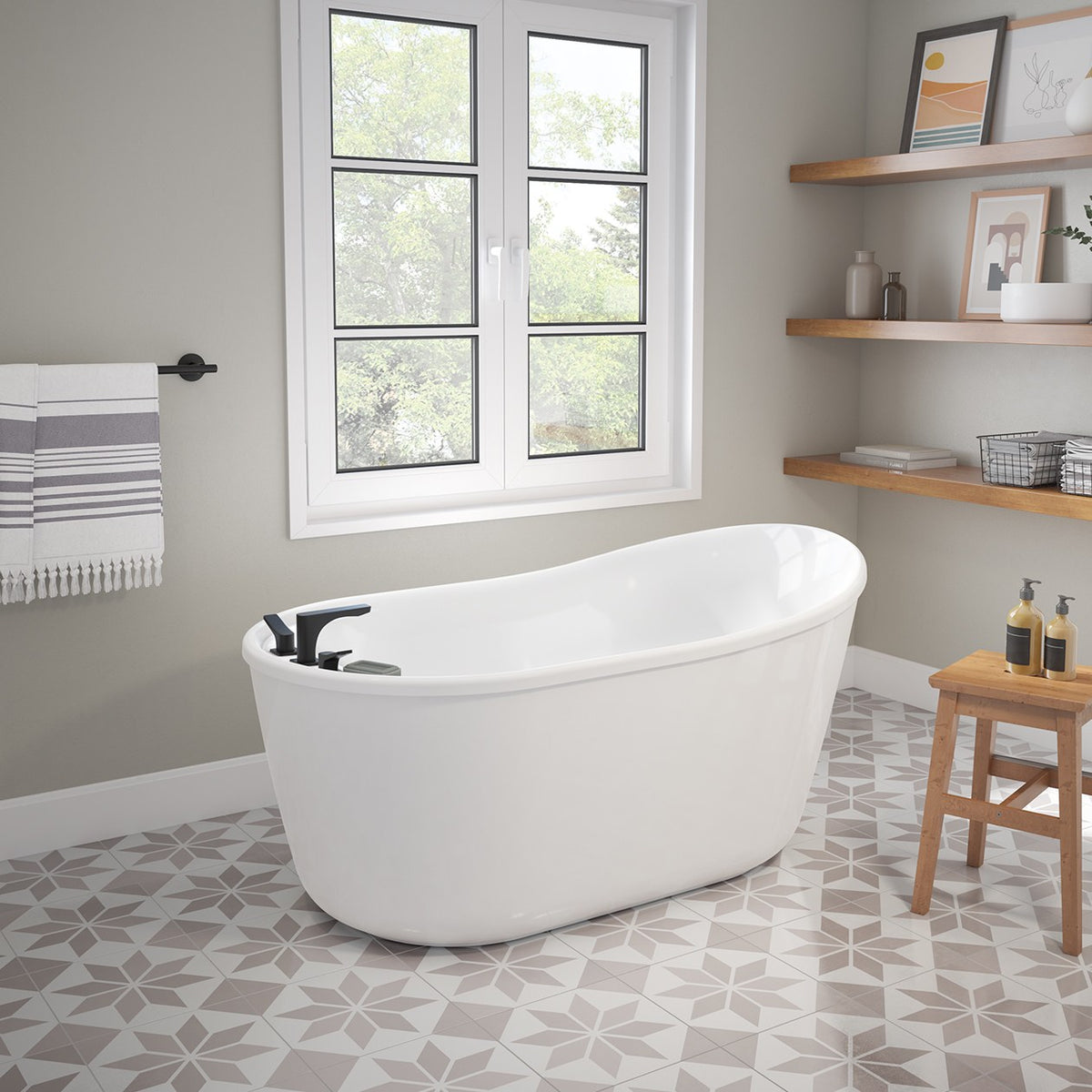 Maax Davis 58 x 32 AcrylX Freestanding End Drain Bathtub in White with White Skirt