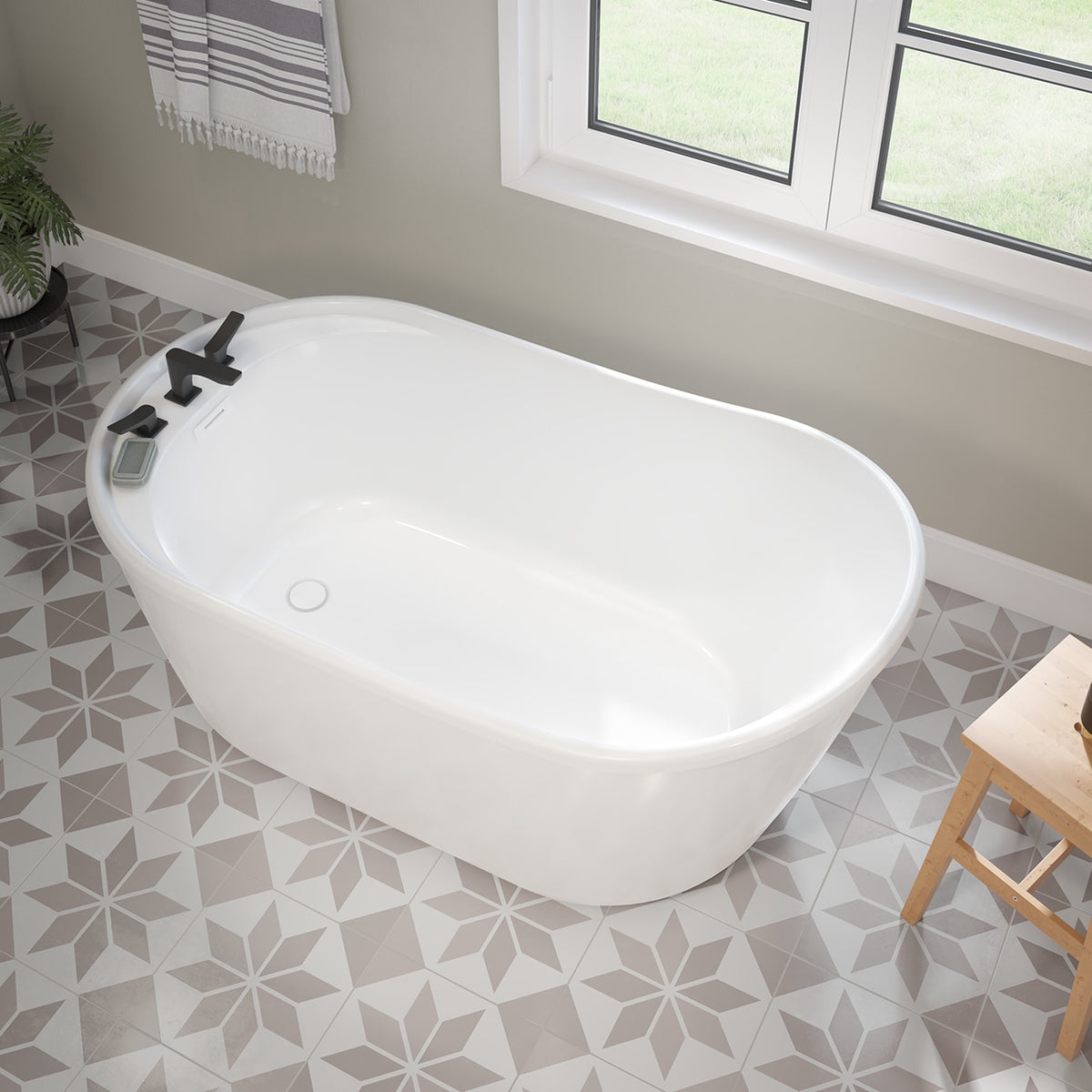 Maax Davis 58 x 32 AcrylX Freestanding End Drain Bathtub in White with White Skirt - image 2