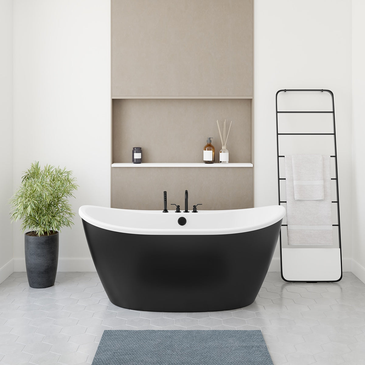 Maax Delsia 6032 AcrylX Freestanding Center Drain Bathtub in White with Black Skirt - image 5