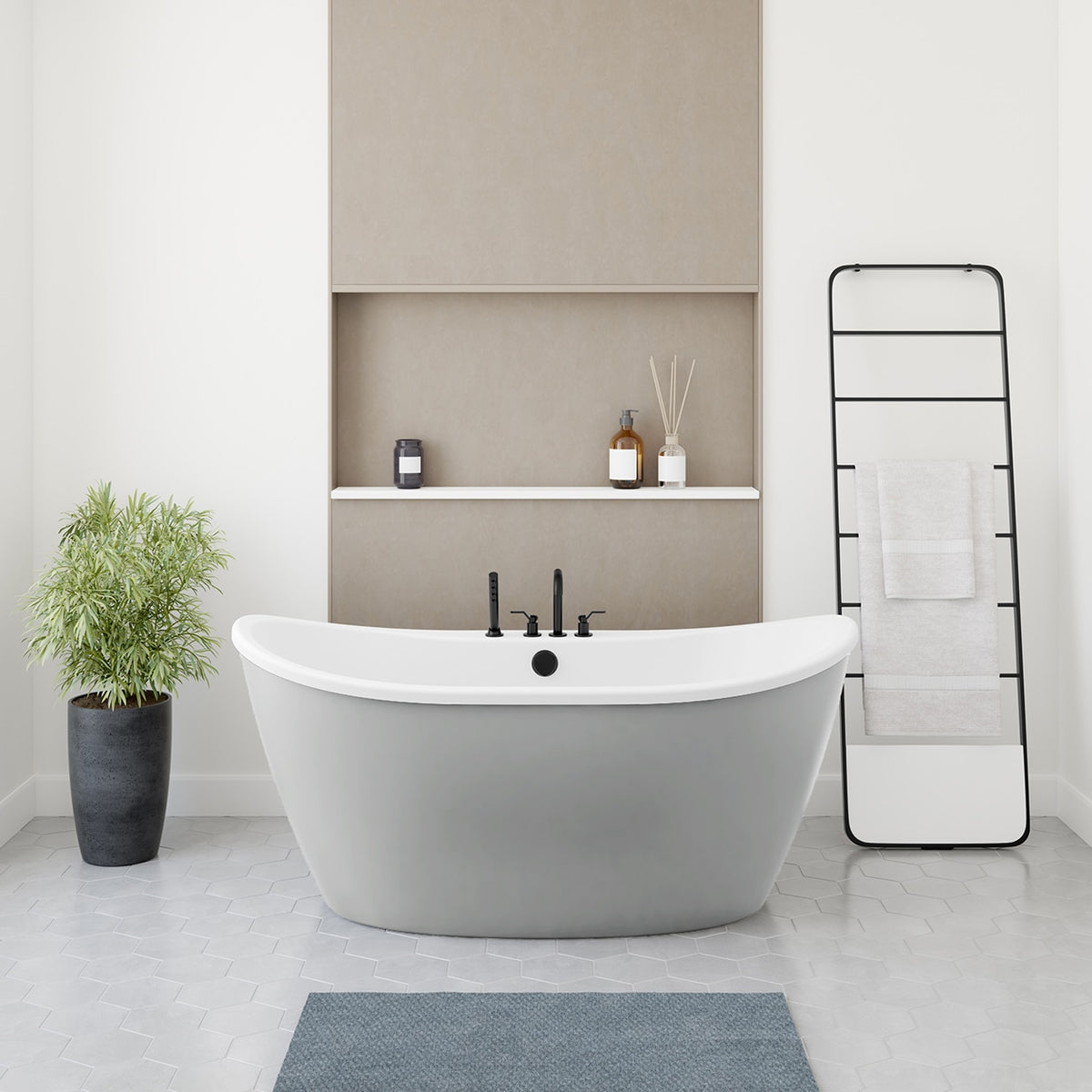 Maax Delsia 6032 AcrylX Freestanding Center Drain Bathtub in White with Black Skirt - image 8