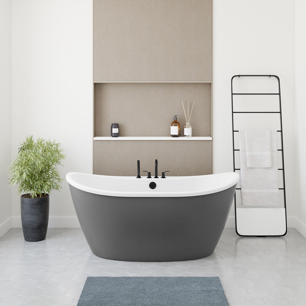 Maax Delsia 6032 AcrylX Freestanding Center Drain Bathtub in White with Black Skirt - image 9