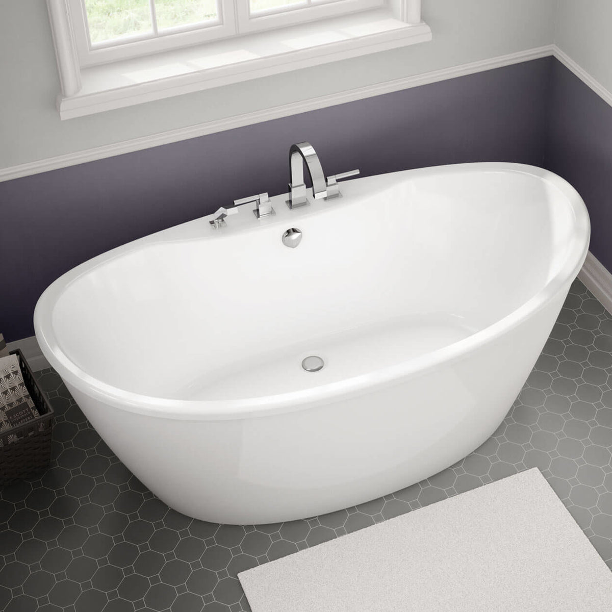 Maax Delsia 6636 AcrylX Freestanding Center Drain Bathtub in White with Black Skirt - image 2