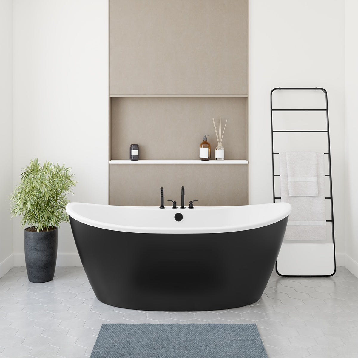 Maax Delsia 6636 AcrylX Freestanding Center Drain Bathtub in White with Black Skirt - image 5