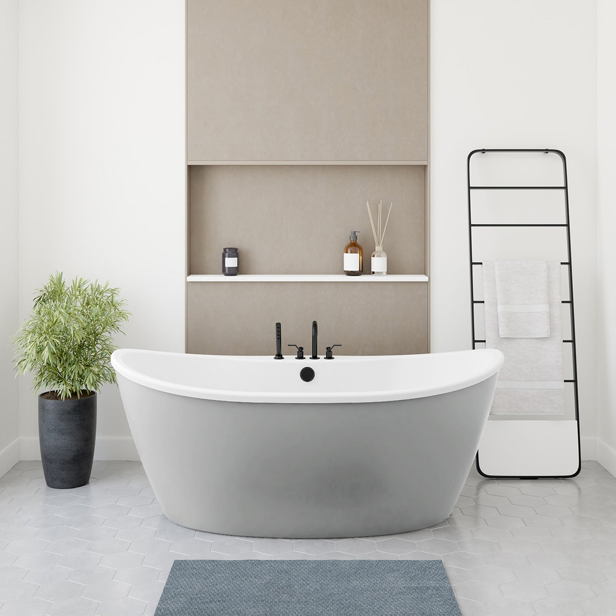 Maax Delsia 6636 AcrylX Freestanding Center Drain Bathtub in White with Black Skirt - image 8