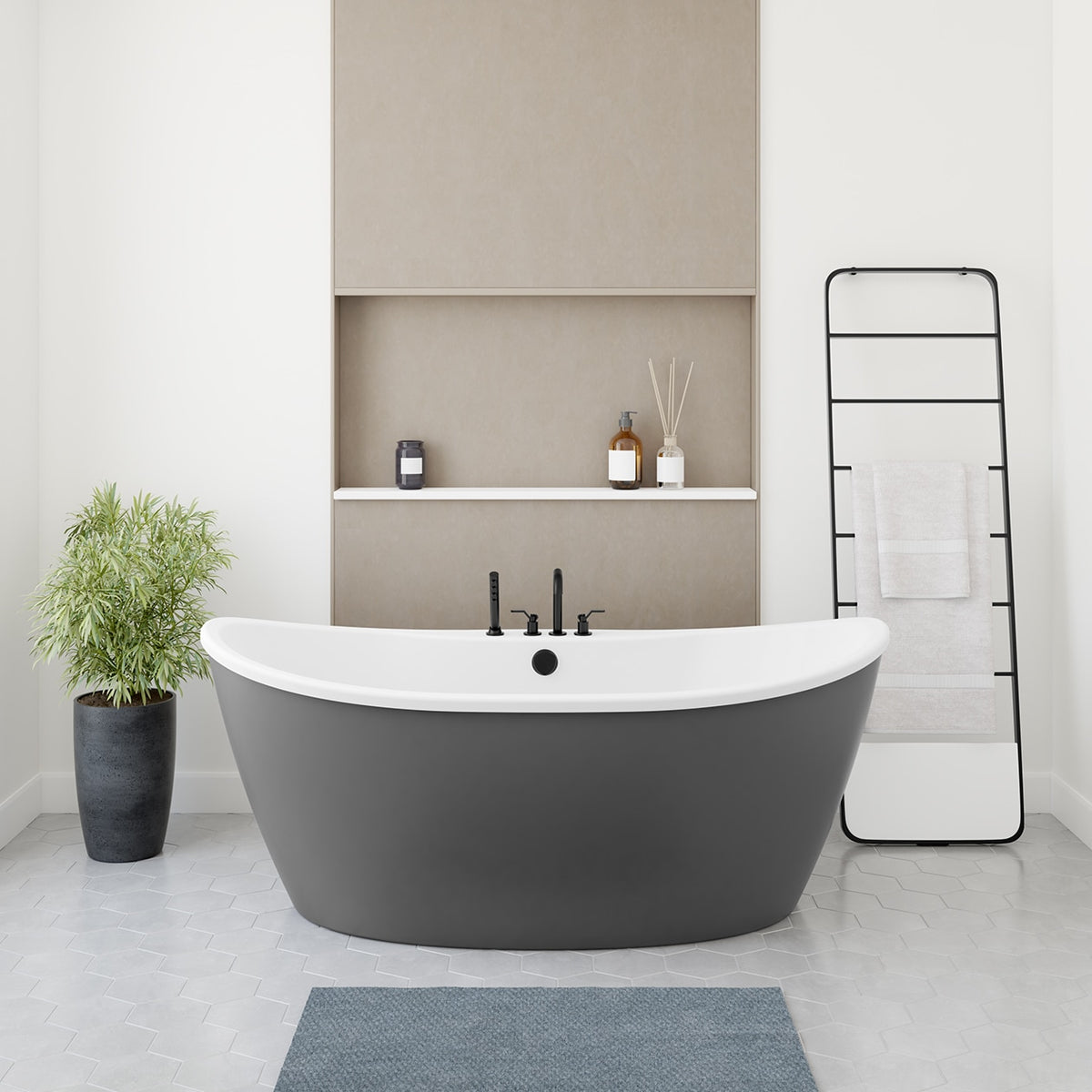 Maax Delsia 6636 AcrylX Freestanding Center Drain Bathtub in White with Black Skirt - image 9