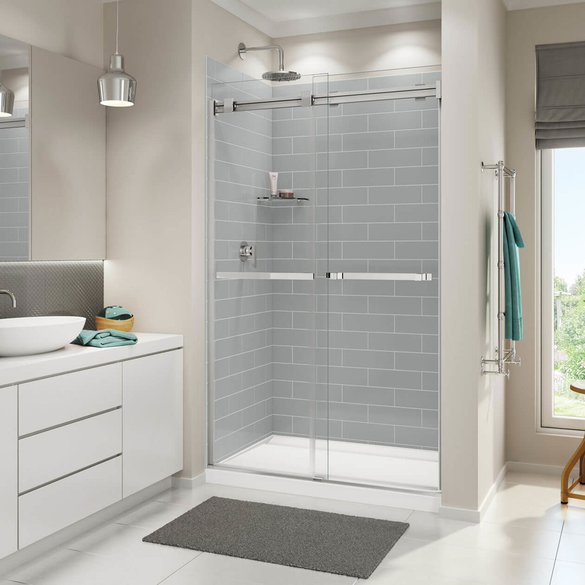 Maax Distinct 48 48 x 32 Acrylic Alcove or Corner Shower Base with Back Center Drain in White