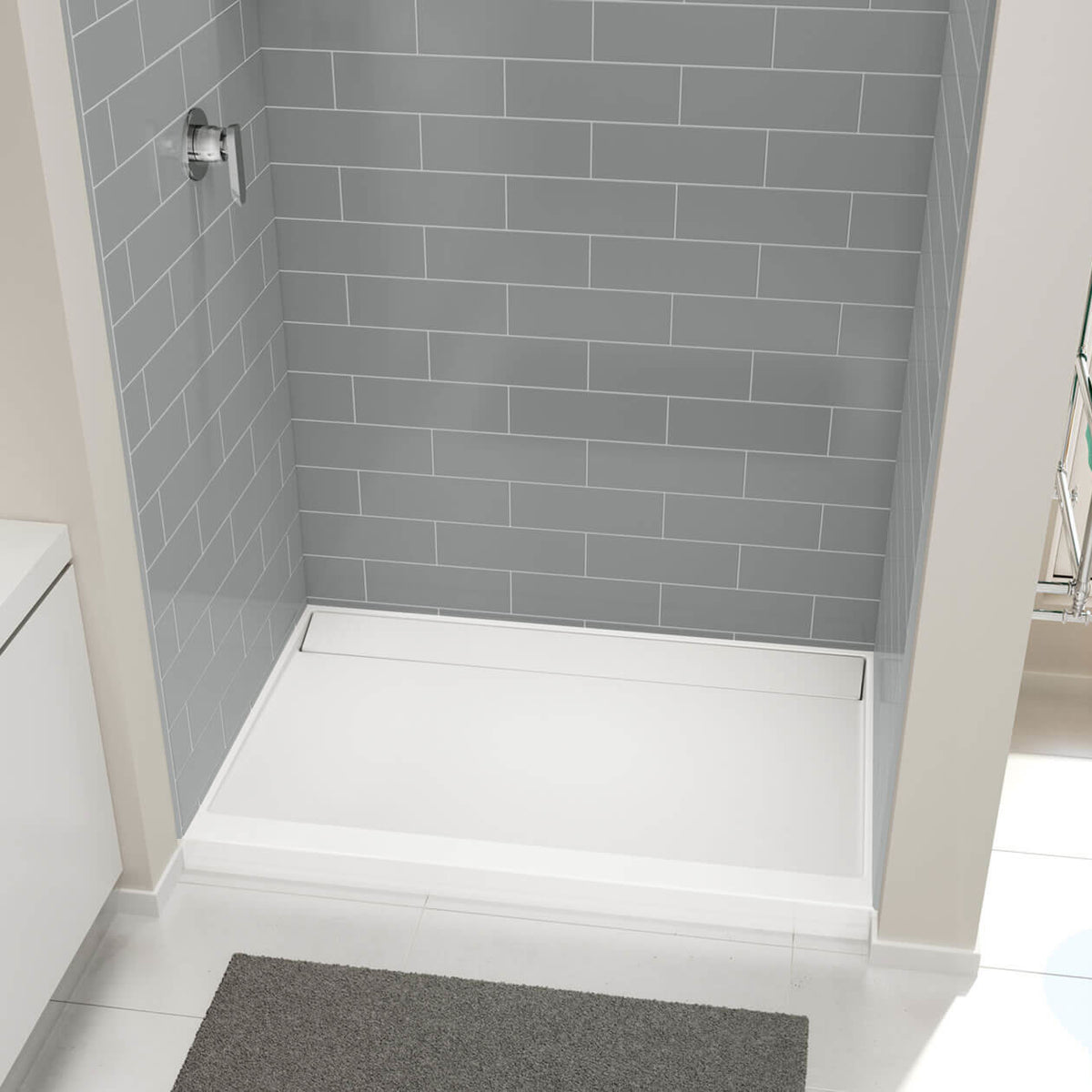 Maax Distinct 48 48 x 32 Acrylic Alcove or Corner Shower Base with Back Center Drain in White - image 2