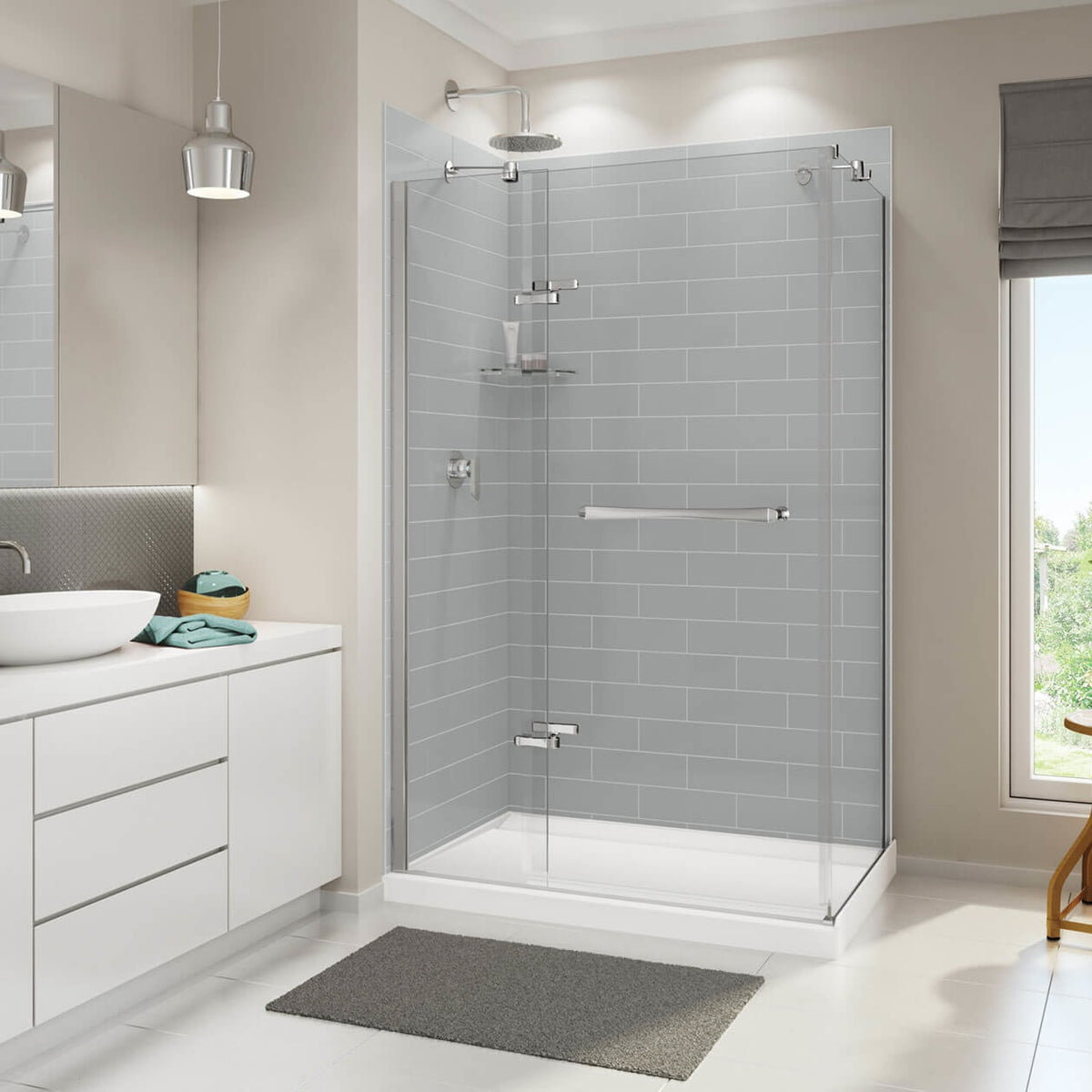 Maax Distinct 48 48 x 32 Acrylic Alcove or Corner Shower Base with Back Center Drain in White - image 4