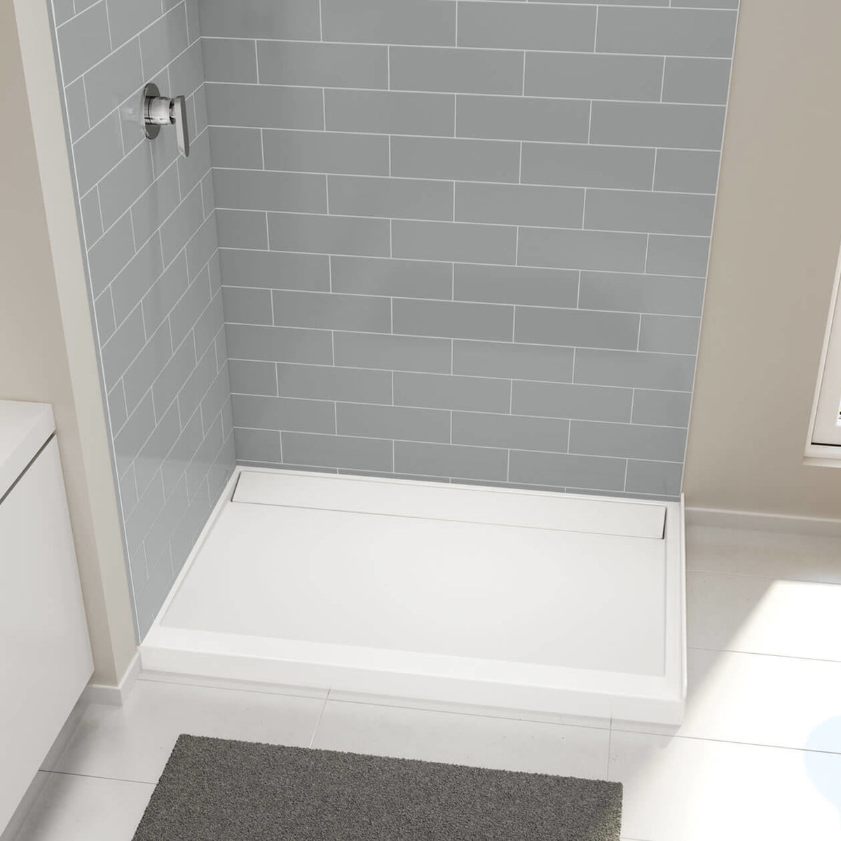 Maax Distinct 48 48 x 32 Acrylic Alcove or Corner Shower Base with Back Center Drain in White - image 5