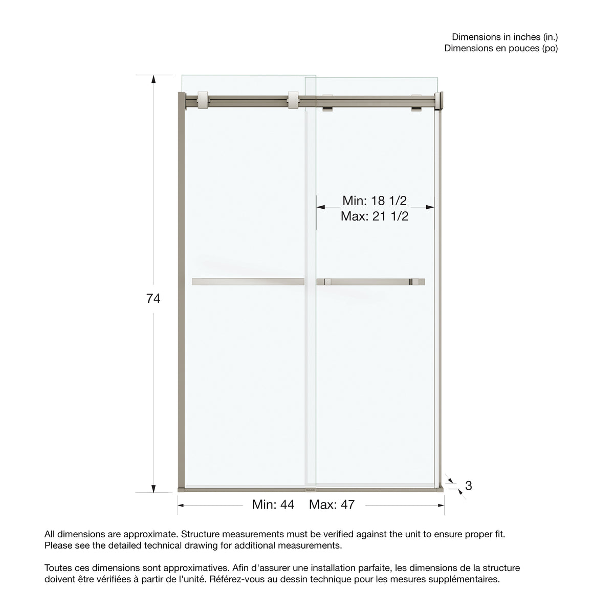 Maax Duel 44-47 x 70 1/2-74 in 8 mm Bypass Shower Door for Alcove Installation - image 26