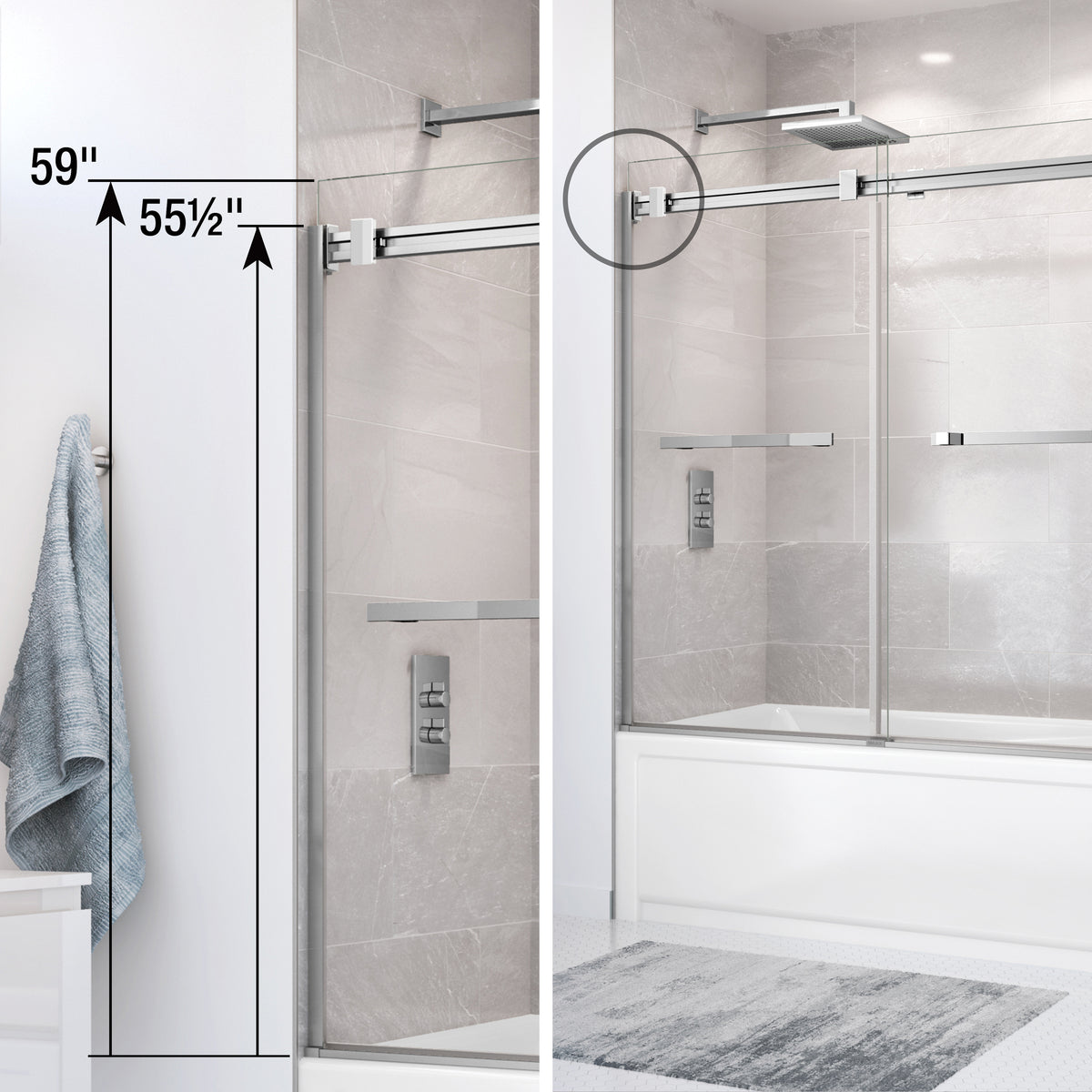 Maax Duel 56-59 x 55 ½ x 59 in 8 mm Bypass Tub Door for Alcove Installation with Clear glass in Chrome & Matte Black - image 5